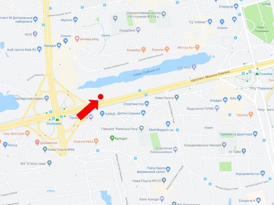 Схема рекламної площини за адресою Бажана пр., 1Л, возле ТЦ "Park Plaza",  между ст.м. "Позняки" и "Осокорки", в сторону Харьковской пл.