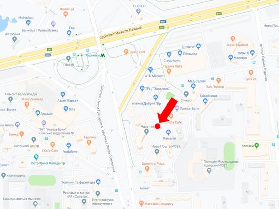 Схема рекламної площини за адресою Мишуги ул. 12, в сторону пр. Григоренко