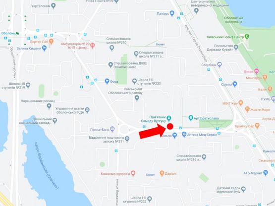 Схема рекламной плоскости по адресу Архипенко ул. (бывш. М. Залки), напротив супермаркета "Сильпо", в сторону пр. Героев Сталинграда