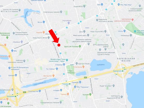 Схема рекламной плоскости по адресу Григоренко пр., 23, напротив супермаркетов "Велика Кишеня", "Comfy",  в сторону пр. Бажана