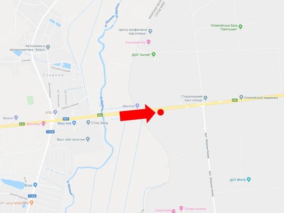 Схема рекламной плоскости по адресу Житомирское шоссе, 500 м. до ул. Героев Обороны, поворот на Белогородку, в Киев