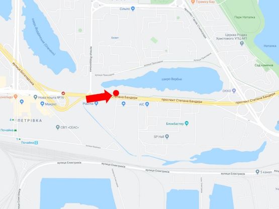 Схема рекламной плоскости по адресу Бандеры пр. (бывш. Московский пр.) 22, в сторону Северного моста