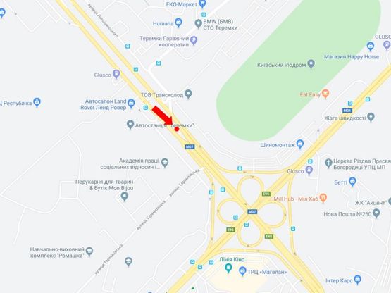 Схема рекламной плоскости по адресу Кольцевая дорога - ул. Теремковская, разделитель, в сторону Одесской пл.