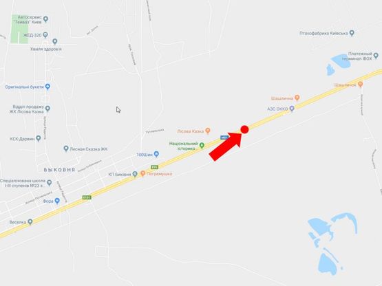 Схема рекламной плоскости по адресу Броварской пр., разделитель, 500 м. до АЗС "Окко", в сторону Броваров