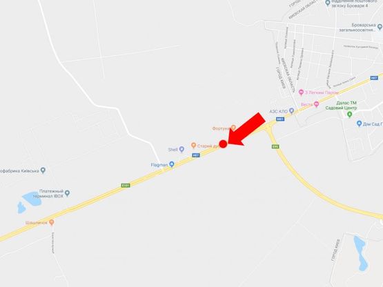 Схема рекламної площини за адресою Броварской пр., разделитель, 500 м за въездом в Бровары