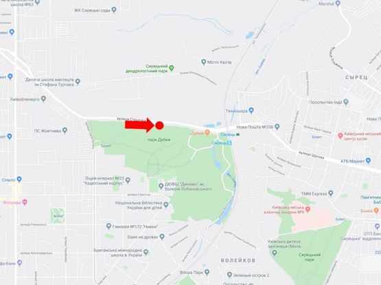 Схема рекламної площини за адресою Стеценко ул., парк "Дубки", в сторону ул. Телиги