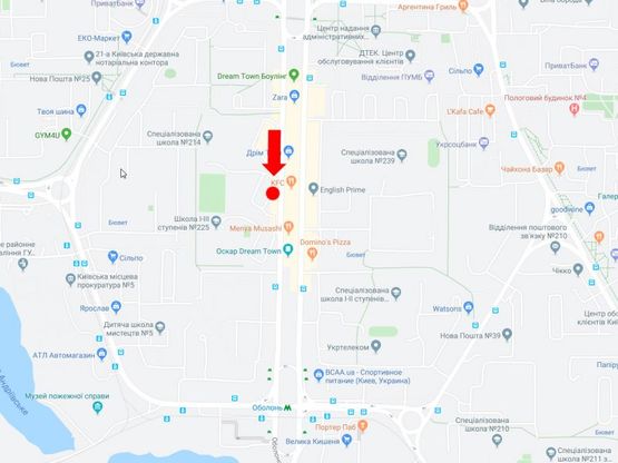 Схема рекламной плоскости по адресу Оболонский пр., 11, возле ТРЦ "Dream Town", в сторону ст.м. "Оболонь"