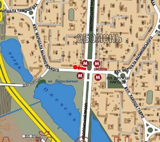 Схема рекламної площини за адресою Малиновского ул., 13, возле ст. м. "Оболонь", в сторону ул. Тимошенко , ТРЦ "Караван"