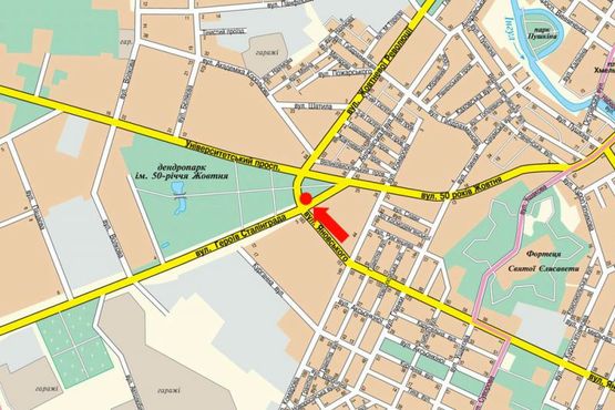 Схема рекламной плоскости по адресу Яновского ул. / Тамма ул. (бывш. Героев Сталинграда ул.), "Колхозный" и "Крытый" рынки (флажок)