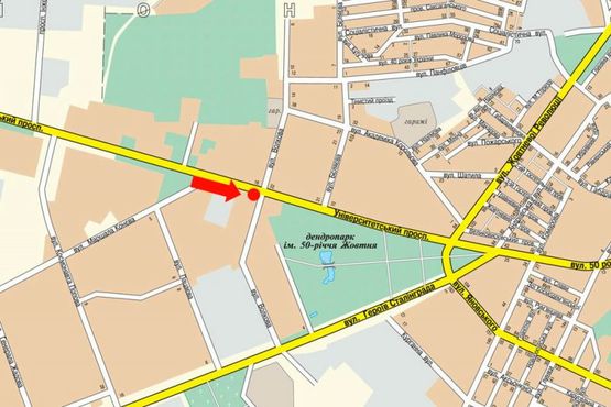 Схема рекламної площини за адресою Тельнова ул. (бывш. Правды пр.) / Волкова ул., возле магазина "АБВ - техника", пиццерии "Челентано", в центр Схема рекламної площини за адресою Тельнова ул. (бывш. Правды пр.) / Волкова ул., возле магазина "АБВ - техника", пиццерии "Челентано", в центр