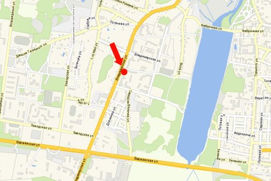 Схема рекламної площини за адресою Владимирская ул., 99, возле магазина "Авоська" Схема рекламної площини за адресою Владимирская ул., 99, возле магазина "Авоська"