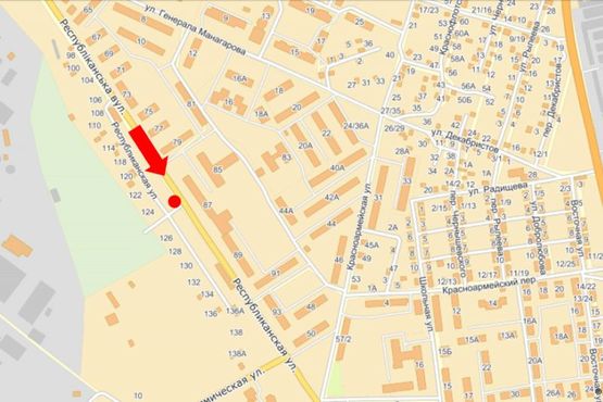 Схема рекламної площини за адресою Республиканская ул., 124, из центра