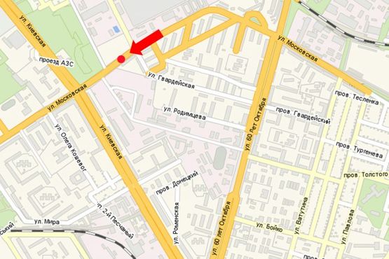 Схема рекламной плоскости по адресу Московская ул., 33/27 / ул. Гвардейская, возле завода "КРАЗ"