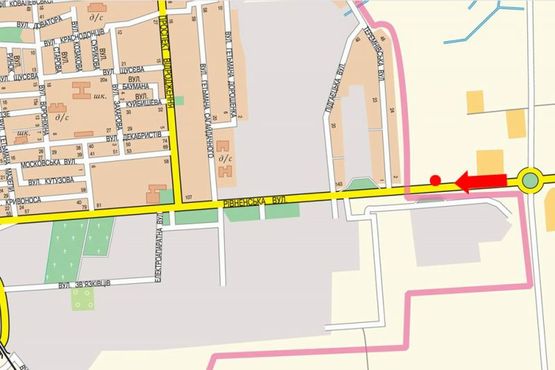 Схема рекламної площини за адресою Ровенская ул., возле АЗС "БРСМ", в центр Схема рекламної площини за адресою Ровенская ул., возле АЗС "БРСМ", в центр