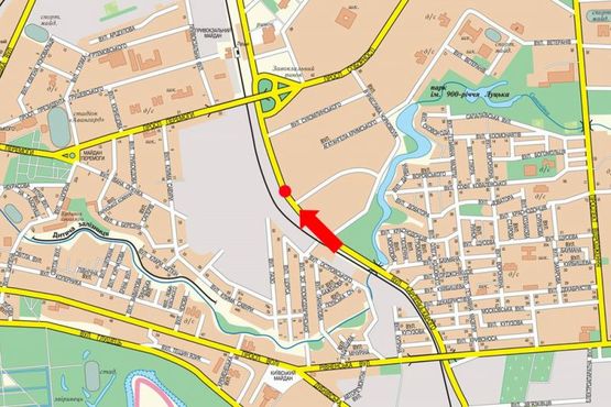 Схема рекламної площини за адресою Карпенко-Карого ул., возле автосалона "Volkswagen", АЗС "Укрнафта", разделитель, в сторону Победы пр.