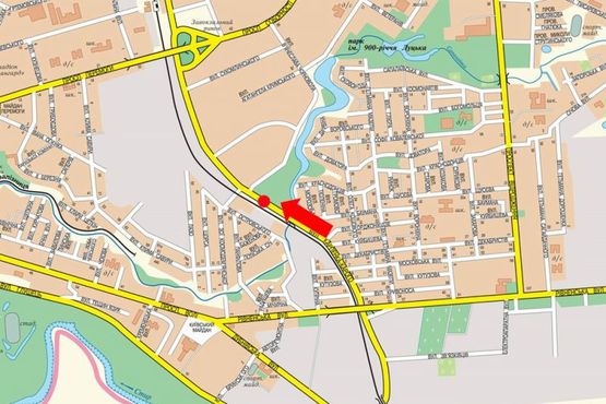 Схема рекламної площини за адресою Карпенко-Карого ул., возле ресторана "Срібні лелеки", разделитель, в сторону Победы пр.