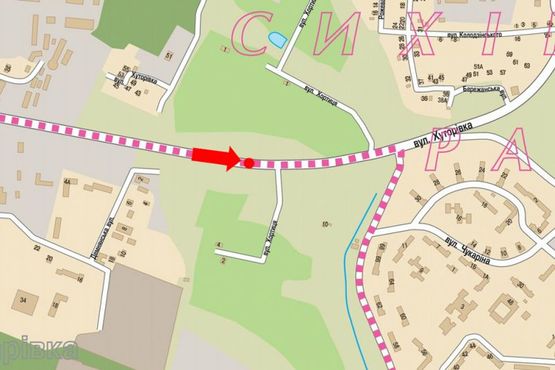 Схема рекламної площини за адресою Хуторовка ул., разделитель, возле рынка "Шувар", правый, из центра