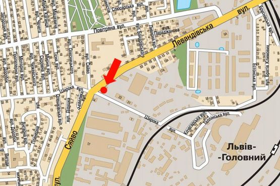 Схема рекламной плоскости по адресу Левандовская ул., 34 / Сяйво ул. / Широкая ул., остановка