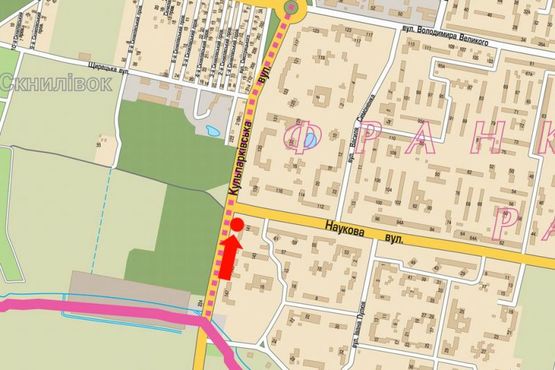 Схема рекламной плоскости по адресу Кульпарковская ул., 145, в центр, возле ТРЦ "Victoria Gardens"