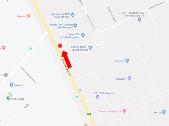 Схема рекламной плоскости по адресу Окружная дорога, с. Зимна Вода, возле супермаркетов "Эпицентр", "METRO", из центра