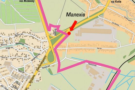 Схема рекламної площини за адресою Трасса Киев-Львов, с. Малехов, АЗС "WOG" въезд в город