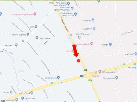 Схема рекламной плоскости по адресу Окружная дорога, с. Зимна Вода, возле супермаркетов "Эпицентр", "METRO", нижний, левый