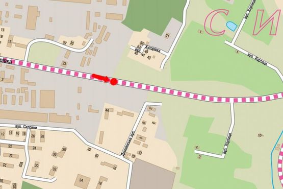 Схема рекламної площини за адресою Хуторовка ул., 4, разделитель, напротив оптового рынка "Шувар", в сторону Красной Калины пр., правый