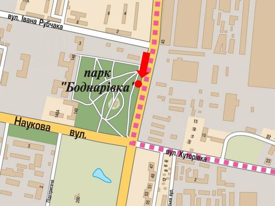 Схема рекламной плоскости по адресу Стрыйская ул., 144, 100м до Научной ул., из центра