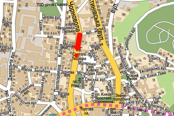 Схема рекламной плоскости по адресу Черновола пр., 19, разделитель,  возле клуба "Malevych", в центр Схема рекламной плоскости по адресу Черновола пр., 19, разделитель,  возле клуба "Malevych", в центр