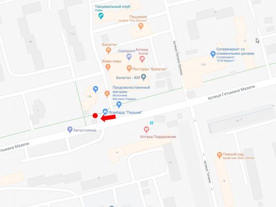 Схема рекламной плоскости по адресу Мазепы ул., 13б - ул. Орлика, (ост. "Орлика"), супермаркет "Сильпо", в сторону ТРЦ "Спартак"