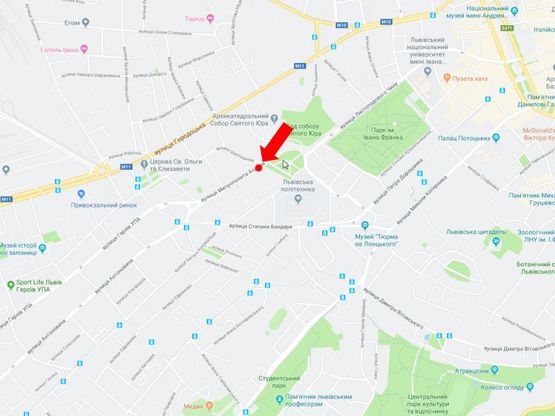 Схема рекламної площини за адресою Митрополита Андрея ул. - ул. Шептицких, разделитель, район Политеха, в сторону ул. Бандеры Схема рекламної площини за адресою Митрополита Андрея ул. - ул. Шептицких, разделитель, район Политеха, в сторону ул. Бандеры