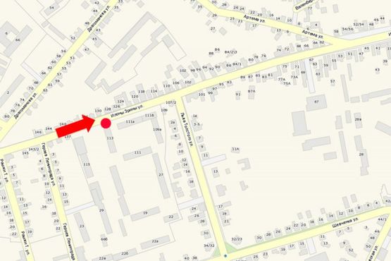 Схема рекламной плоскости по адресу Зрини И. ул., 113, возле кафе "Пентагон", в центр