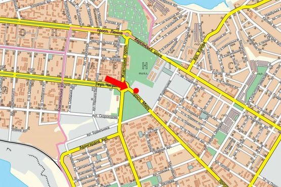 Схема рекламной плоскости по адресу Мира пр., возле рынка "Колос", супермаркетов "Велмарт", "Эльдорадо", из центра