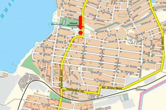 Схема рекламної площини за адресою Богоявленский пр. (бывш. Октябрьский пр.) / Торговая ул., возле парка "Молодежный", из центра Схема рекламної площини за адресою Богоявленский пр. (бывш. Октябрьский пр.) / Торговая ул., возле парка "Молодежный", из центра