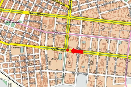 Схема рекламної площини за адресою Пограничная ул. (бывш. Чигрина ул.) / Садовая ул., в сторону морпорта, в центр, верхний