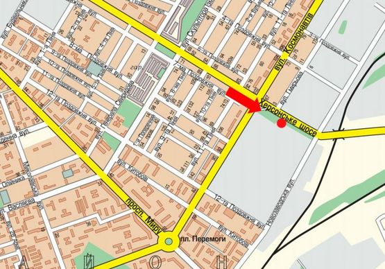 Схема рекламной плоскости по адресу Херсонское шоссе / Чорновола ул. (бывш. Гмырева ул.), возле Николаевского хлебозавода №1, из центра (флажок)