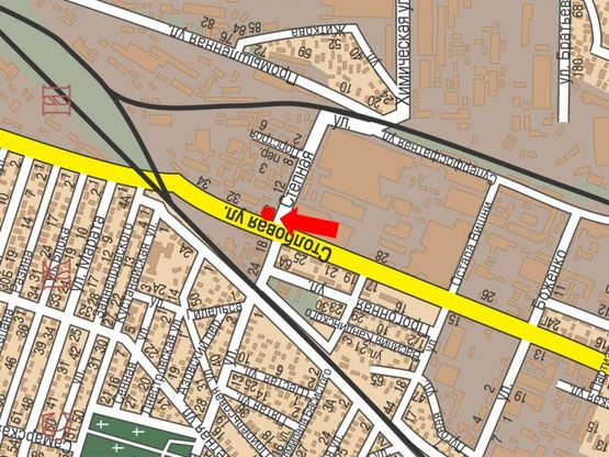 Схема рекламной плоскости по адресу Столбовая ул., 30 / Степная ул., возле АЗС "Socar", из центра (флажок)