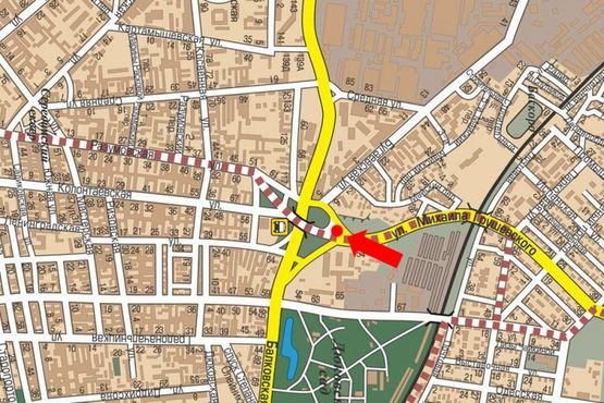 Схема рекламной плоскости по адресу Грушевского ул. / Балковская, возле АЗС "Amic", путепровод, в центр Схема рекламной плоскости по адресу Грушевского ул. / Балковская, возле АЗС "Amic", путепровод, в центр