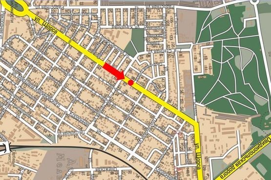 Схема рекламной плоскости по адресу Рихтера ул. (бывш. Щорса ул.), 99, разделитель, в сторону аэропорта, левая