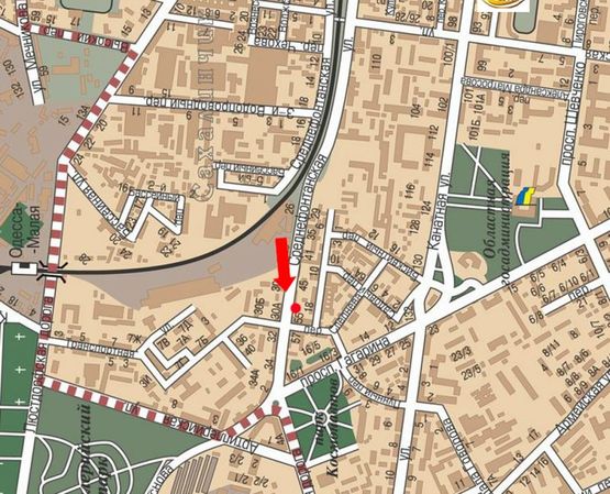 Схема рекламной плоскости по адресу Среднефонтанская ул., 53/55, из центра Схема рекламной плоскости по адресу Среднефонтанская ул., 53/55, из центра