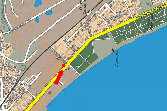 Схема рекламної площини за адресою Николаевская дорога, 259, возле комплекса отдыха "Дом Павловых", из центра (флажок)