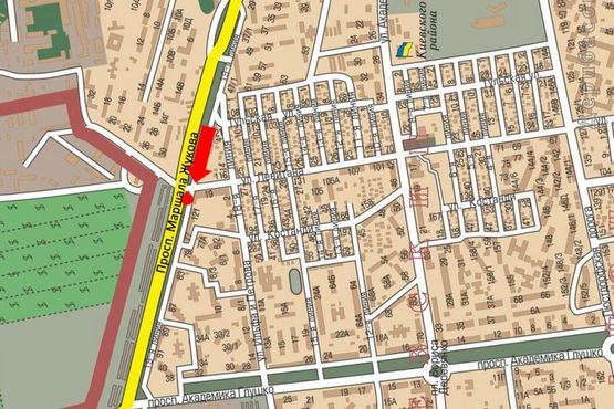 Схема рекламной плоскости по адресу Небесной Сотни пр. (бывш. Жукова пр.) 75 / Левитана ул., возле супермаркета "Копейка", разделитель, из центра, правая