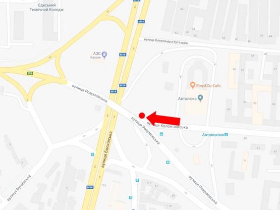 Схема рекламної площини за адресою Разумовская ул. / Калантаевская ул., возле Центрального автовокзала, из центра