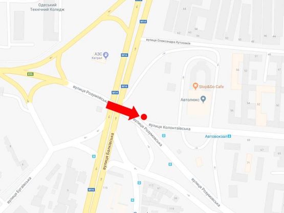 Схема рекламної площини за адресою Разумовская ул. / Калантаевская ул., возле Центрального автовокзала, в центр