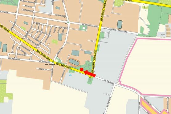 Схема рекламной плоскости по адресу Курчатова ул. / Галицкого ул., между стадионом "Мототрек" и супермаркетами "Fozzy", "Comfy"