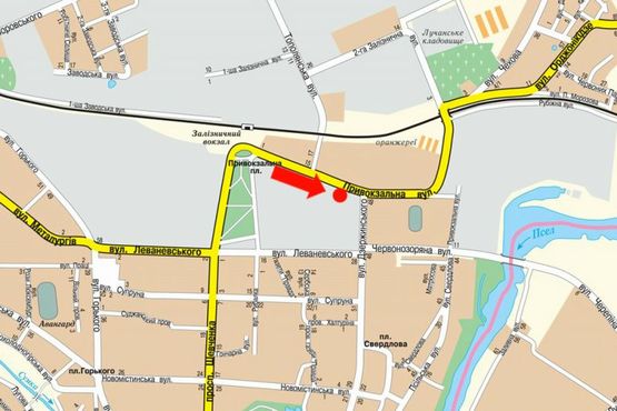 Схема рекламної площини за адресою Привокзальная ул. / Троицкая ул., возле супермаркета "Экомаркет" Схема рекламної площини за адресою Привокзальная ул. / Троицкая ул., возле супермаркета "Экомаркет"