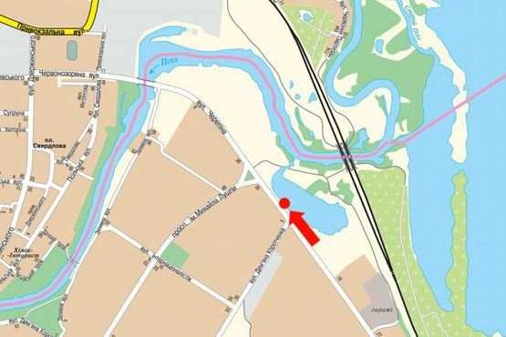 Схема рекламной плоскости по адресу Героев Крут ул. (бывш. Черепина ул.) / Сирко ул. (бывш. Кортченко ул.), 2, возле супермаркета "Экомаркет"