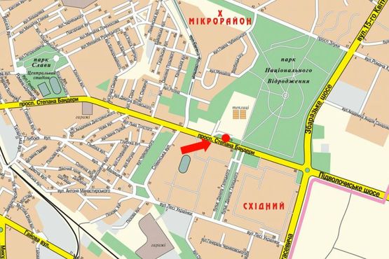 Схема рекламной плоскости по адресу Бандеры пр., 79, возле магазина "Eva"