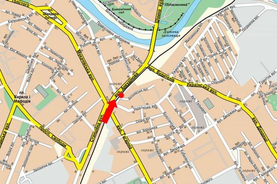 Схема рекламної площини за адресою Антоновская ул.,  ж/д переезд, левый Схема рекламної площини за адресою Антоновская ул.,  ж/д переезд, левый