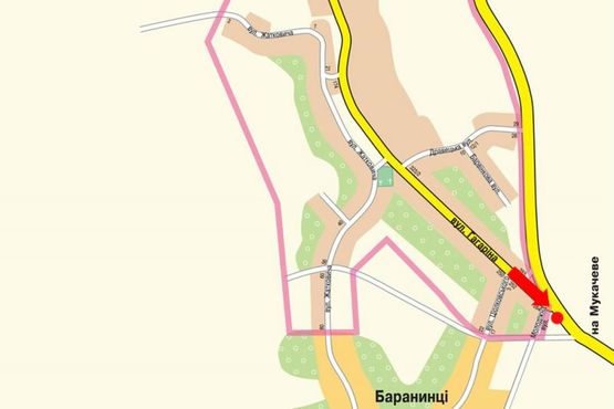 Схема рекламної площини за адресою Выезд из города Ужгород, в сторону Мукачево, разделитель, левый